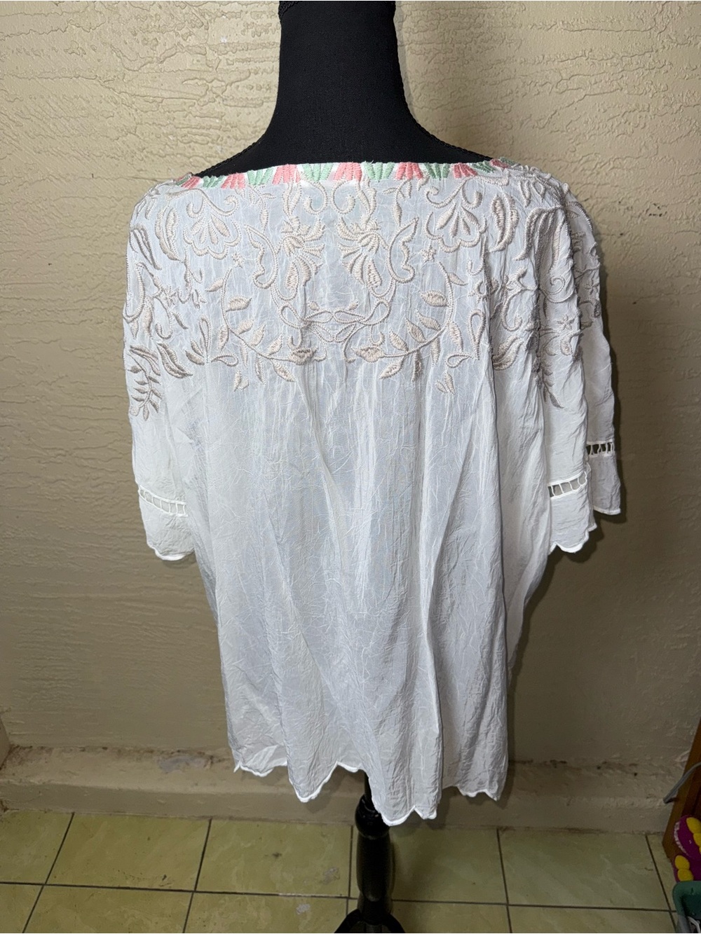 Johnny Was Boho Cottagecore Floral Embroidered Cupra Peasant Top 2XL - Picture 9 of 11